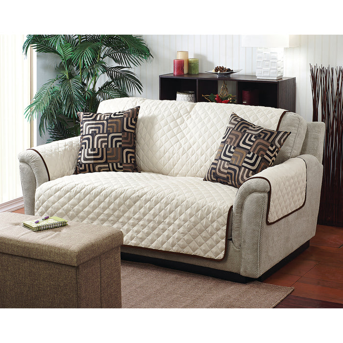 Home Details Reversible Quilted Sofa Cover Furniture Protector-Brown / Beige