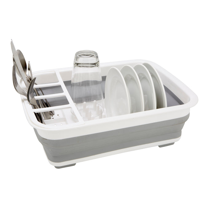 Kitchen Details Collapsible Dishrack With TPR Bottom - White & Grey