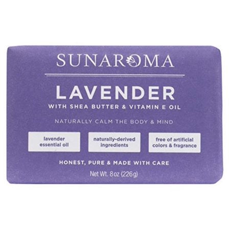 Sunaroma Soap Bar Lavender With Shea and Vitamin E Oil 8 Ounce