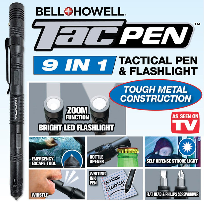 Bell + Howell Tac Pen Black Retractable Tactical Pen w/Flashlight