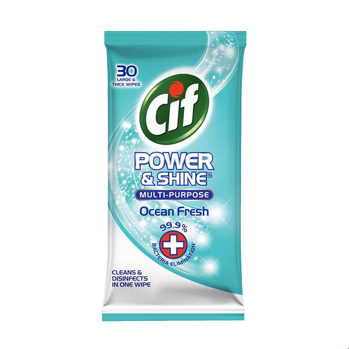 Cif Power & Shine Multi-Purpose Antibacterial Wipes 30 Count - Ocean Fresh
