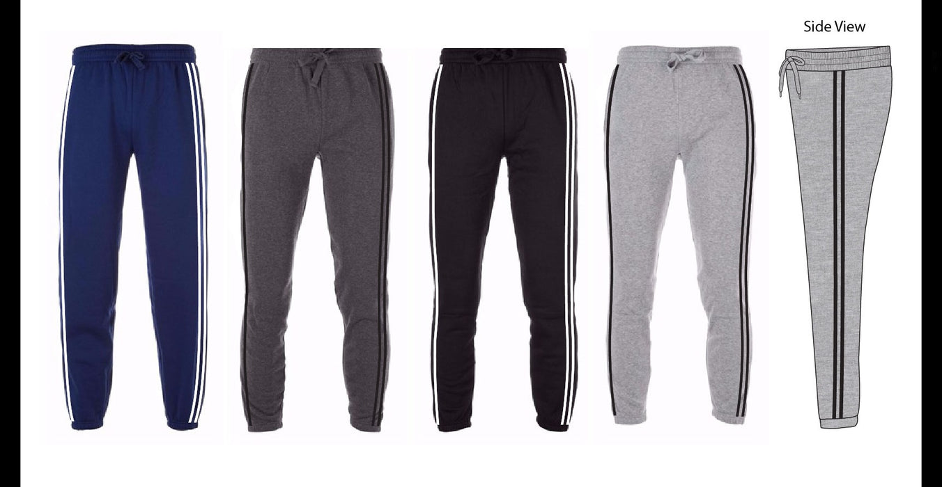 Adult Fleece Warm-Up Sweat Pants with Pockets and 2 Stripes