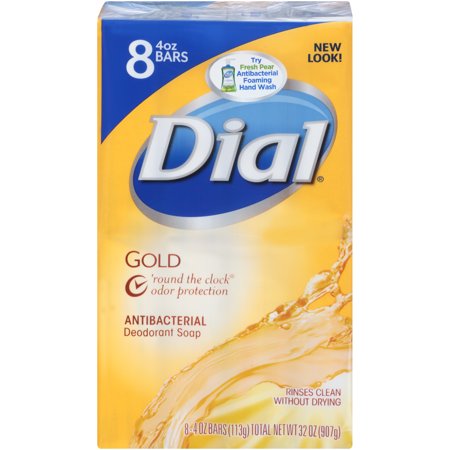 Dial Antibacterial Deodorant Bar Soap, Gold, 4 Ounce Bars, 8 Count