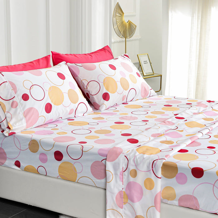 Metro Home Collection Pink Circles & Dots 4-Piece Twin Sheet Set