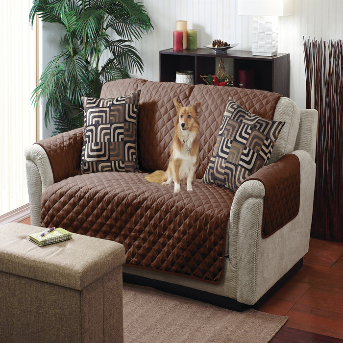 Home Details Reversible Quilted Armchair Cover Furniture Protector -Brown / Beige