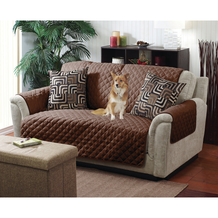 Home Details Reversible Quilted Sofa Cover Furniture Protector-Brown / Beige