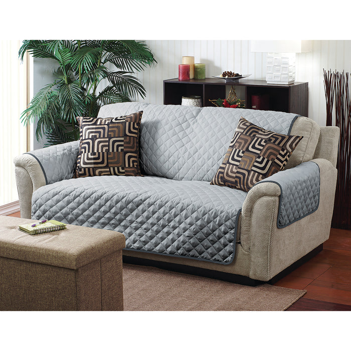 Home Details Reversible Quilted Sofa Cover Furniture Protector-Grey / Charcoal