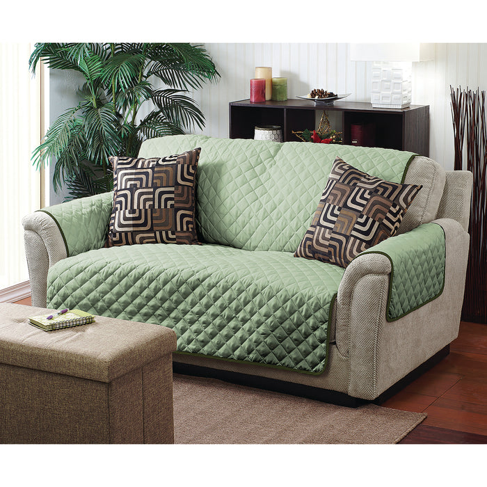 Home Details Reversible Quilted Sofa Cover Furniture Protector-Sage / Olive
