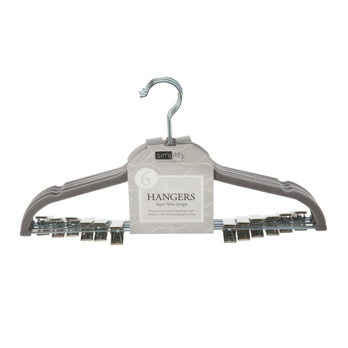 Simplify 6-Pack Velvet Suit Hangers with Clips-Grey