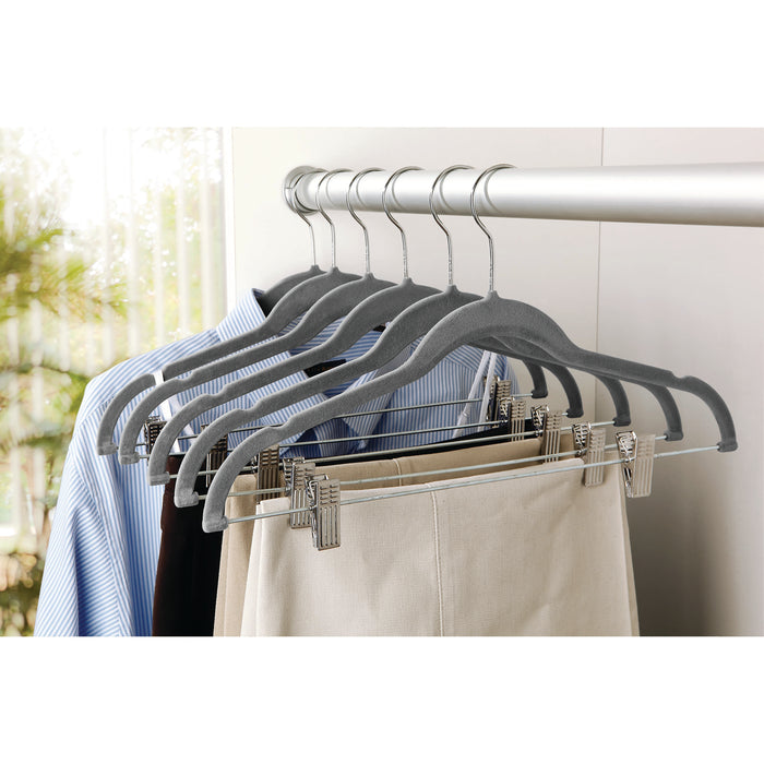 Simplify 6-Pack Velvet Suit Hangers with Clips-Grey