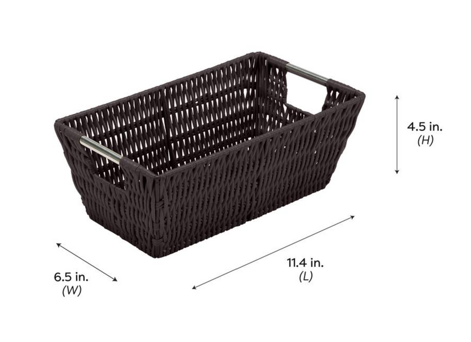 Simplify Small Shelf Storage Rattan Tote Basket - Chocolate