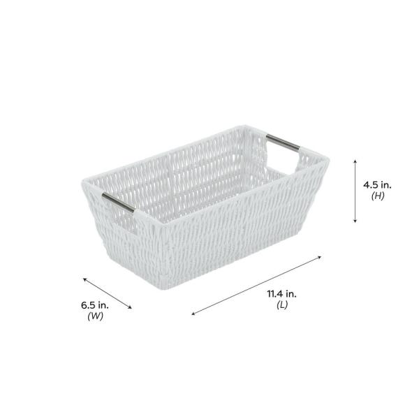 Simplify Small Shelf Storage Rattan Tote Basket - White