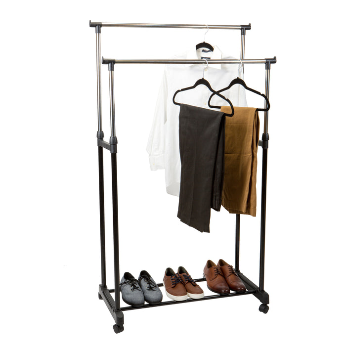 Simplify Double Tier Adjustable Height Clothes Rack with Wheels