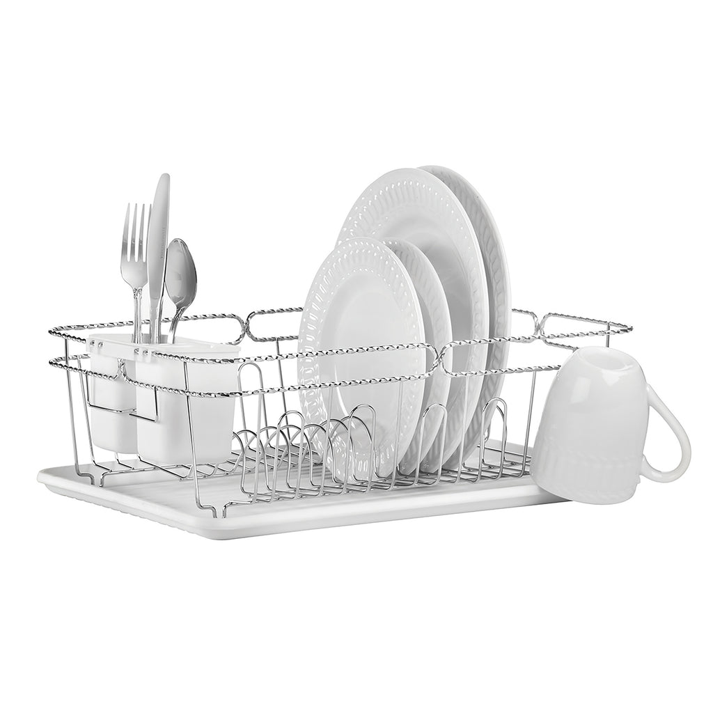 Kitchen Details White Chrome 3-Piece Set Dish Rack 4029-WHT - The