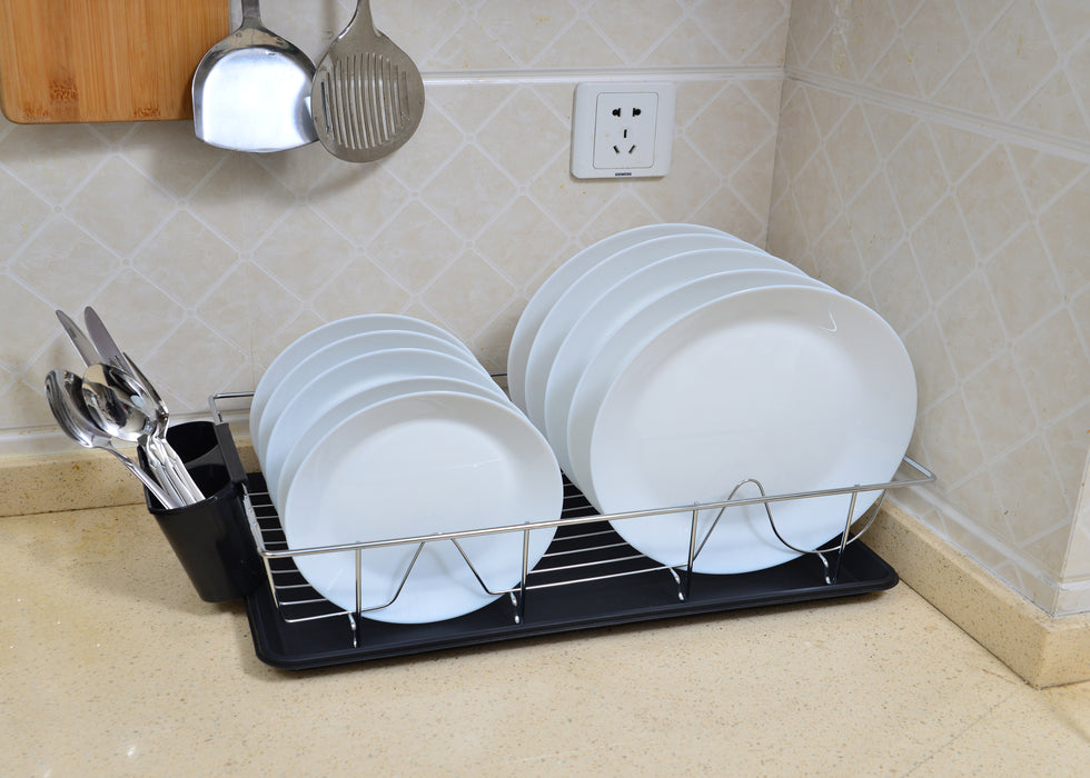 Kitchen Details 3 Piece Chrome Dishrack with Tray in Black