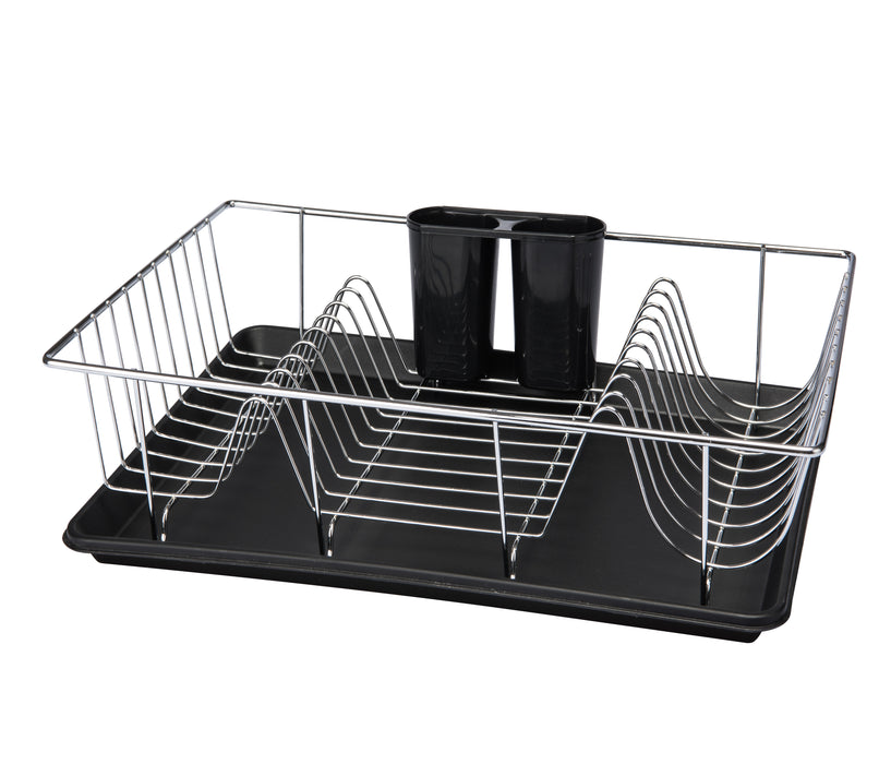 Kitchen Details 3 Piece Chrome Dishrack with Tray in Black