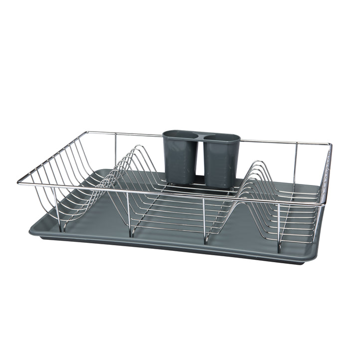 Kitchen Details 3 Piece Chrome Dishrack with Tray in Grey