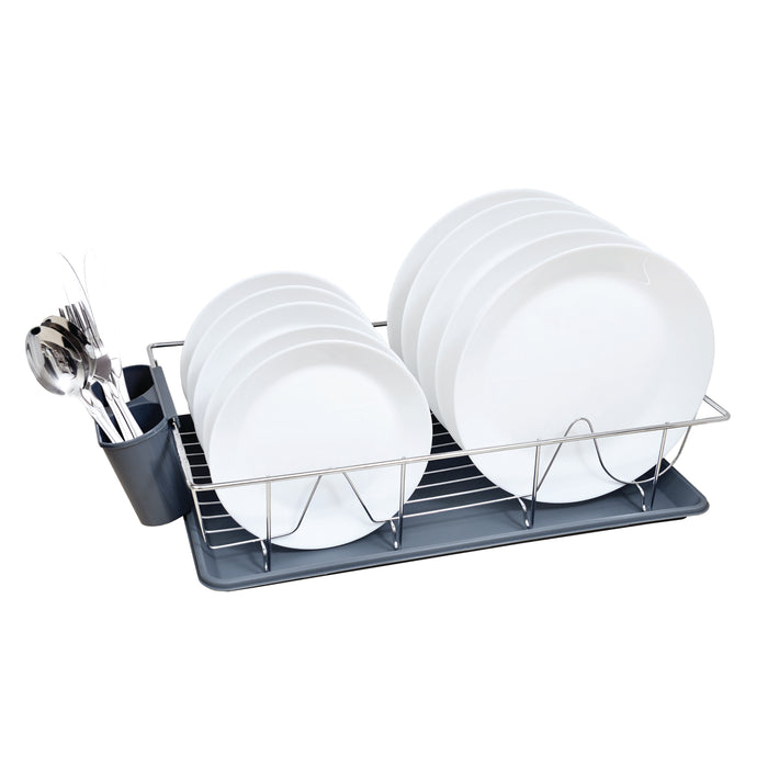 Kitchen Details 3 Piece Chrome Dishrack with Tray in Grey