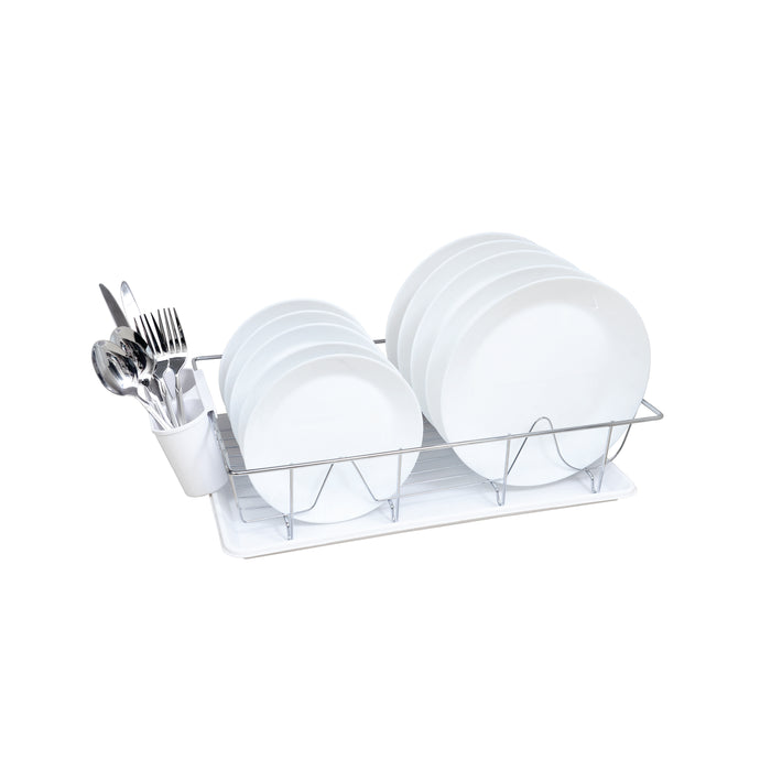 Kitchen Details 3 Piece Chrome Dishrack with Tray in White