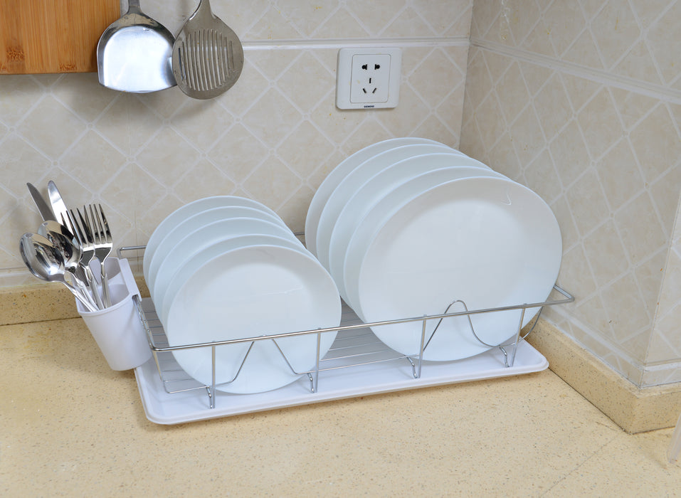 Kitchen Details 3 Piece Chrome Dishrack with Tray in White