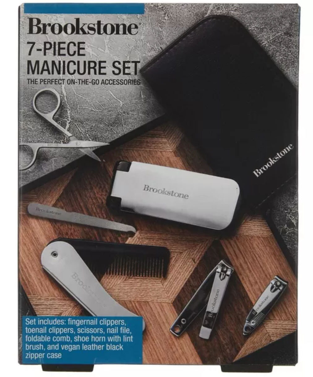 Brookstone 7 Piece Grooming Manicure Kit Silver Liberty