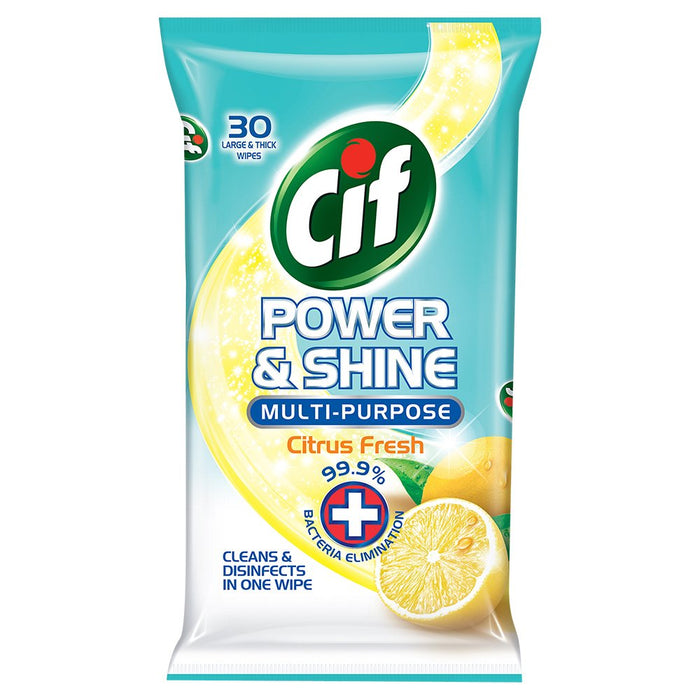 Cif Power & Shine Multi-Purpose Antibacterial Wipes 30 Count - Citrus Fresh