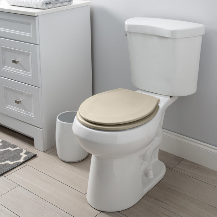 Bath Bliss Beveled Wood Standard Round Toilet Seat-Beige