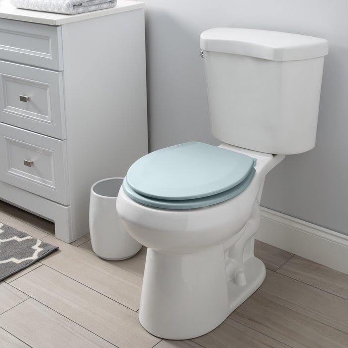 Bath Bliss Beveled Wood Standard Round Toilet Seat-Light Blue