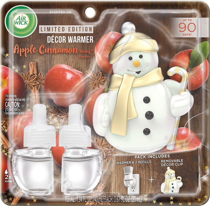 Airwick Scented Oil Plug-In  Decor Snowman Warmer + 2 Refills - Apple Cinnamon