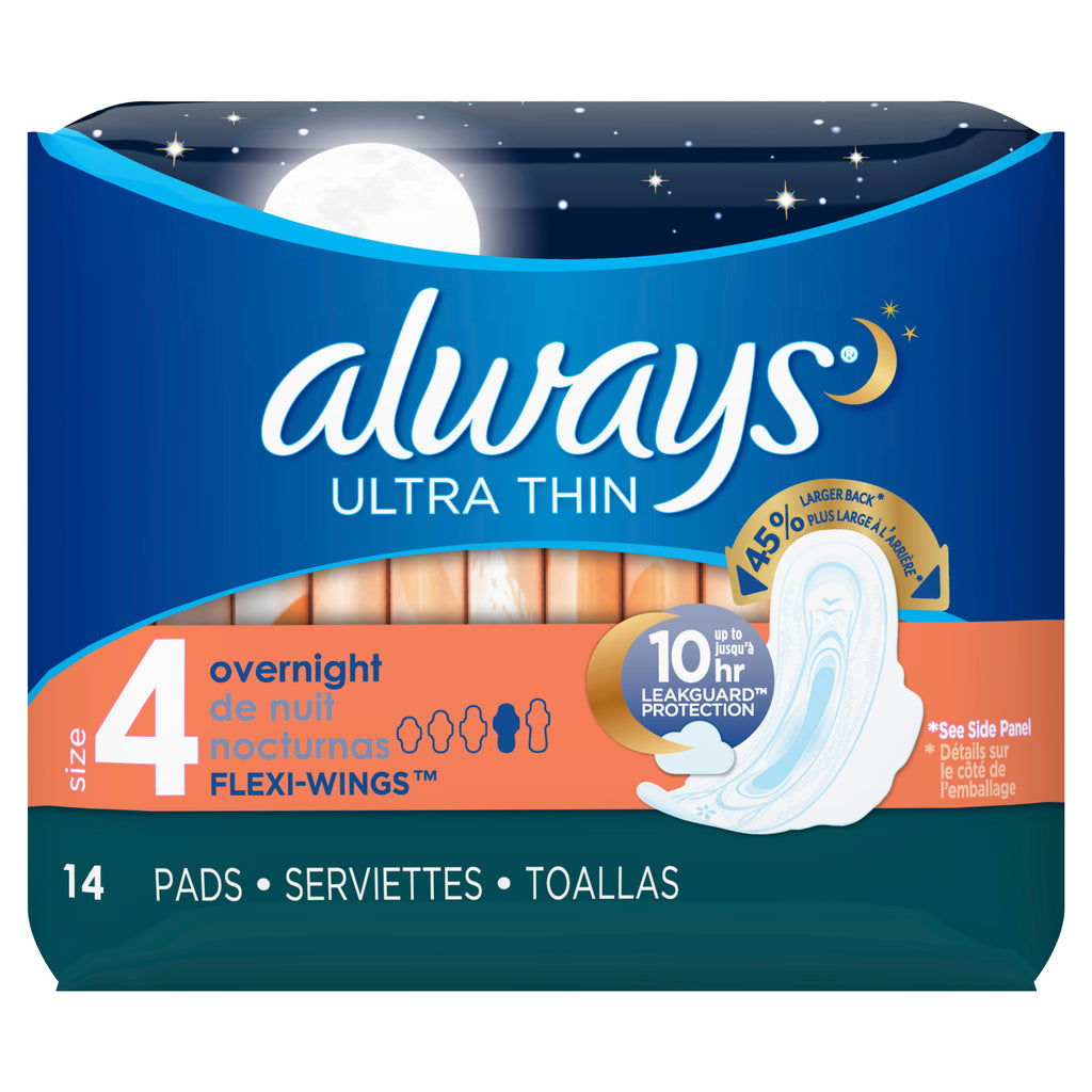  ALWAYS Ultra Thin Size 4 Overnight Pads With Wings Scented, 24  Count : Health & Household