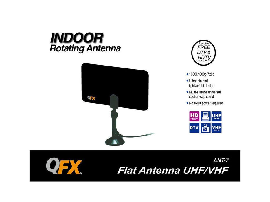 QFX ANT-7 HD/DTV/UHF/VHF/FM Ultra Flat Indoor Antenna, Black