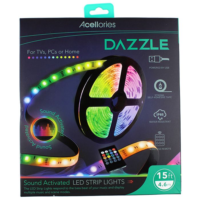 Acellories Dazzle 15ft Sound Activated LED Strip Lights