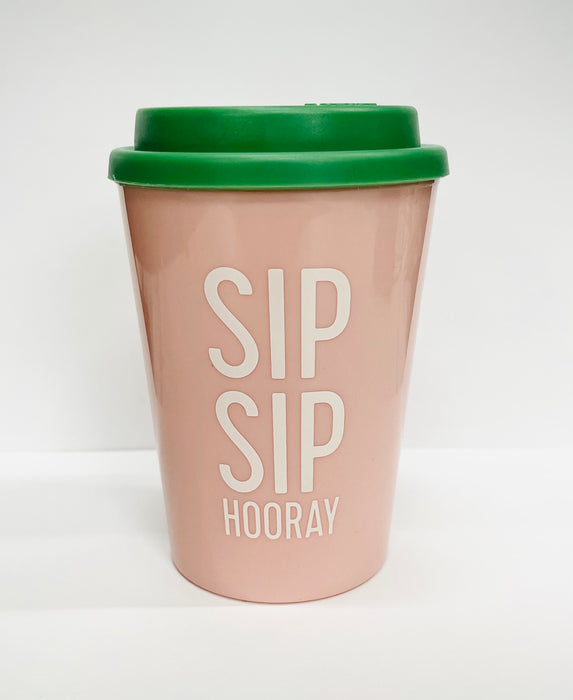 Plastic Coffee Mug + Lid - Sip Sip Hooray