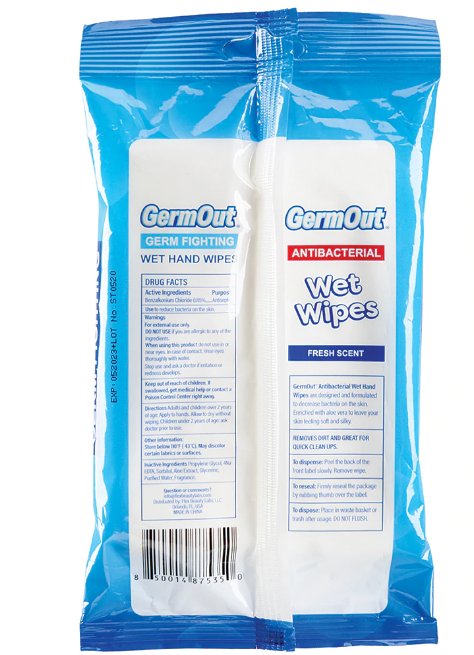 GermOut Antibacterial Wet Wipes