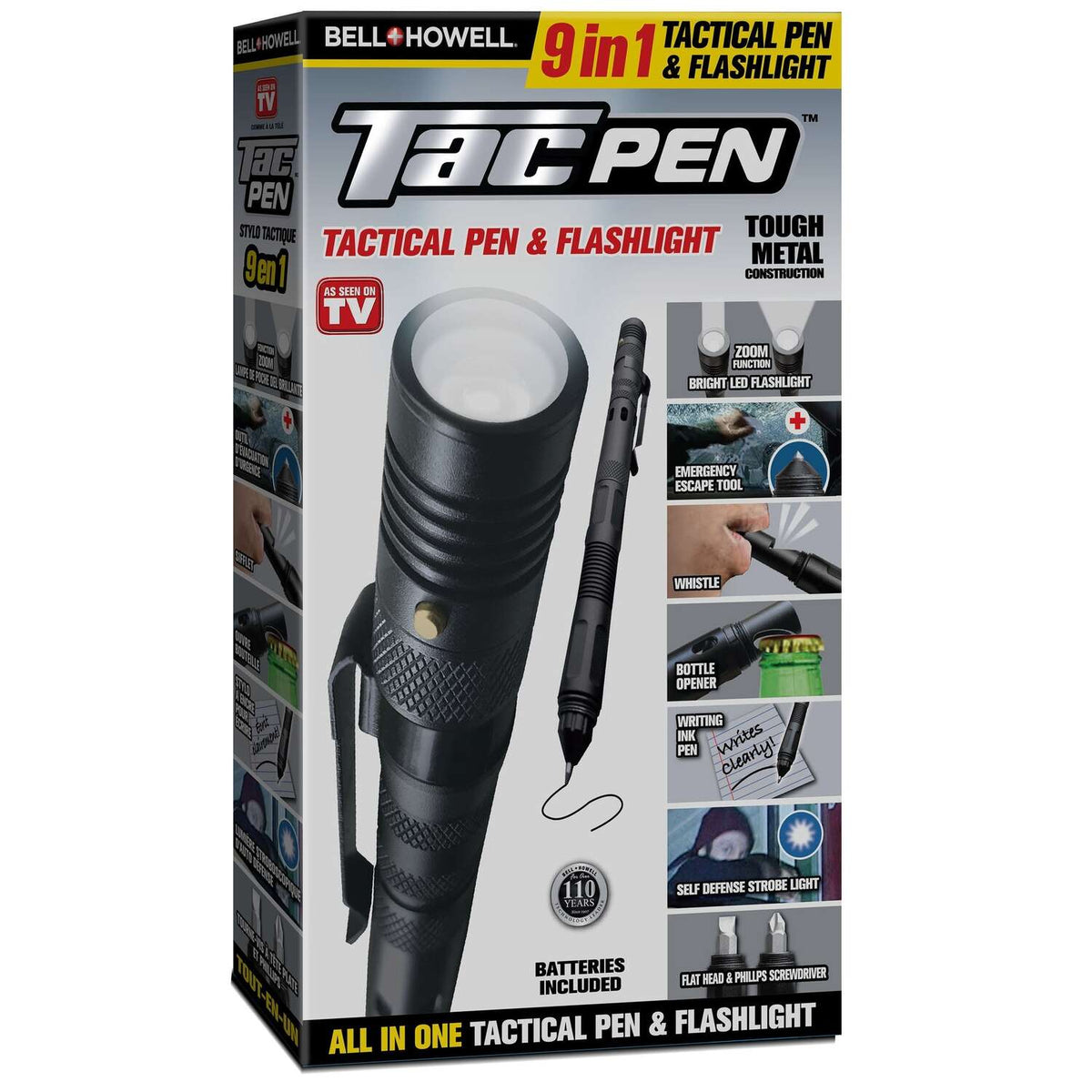 Bell Ringer Pen Bell + Howell Tac Pen Black Retractable Tactical Pen w/Flashlight ...