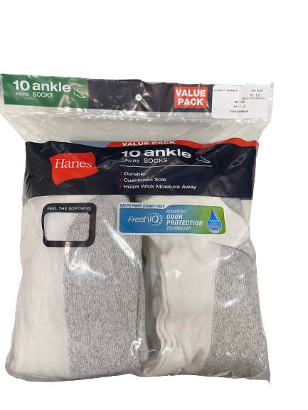 Hanes Men's Ankle Socks - 10PK  BLACK  or White