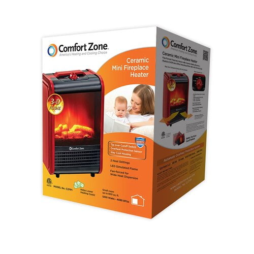 Comfort Zone Ceramic Electric Fireplace Stove Fan-Forced Heater - Red