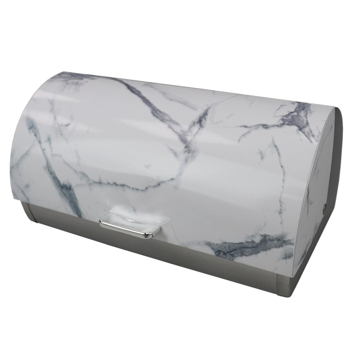 Home Basics Marble Like Roll Top Lid Steel Bread Box, White
