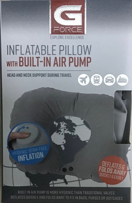 G Force Inflatable Travel Pillow with Built-in Pump