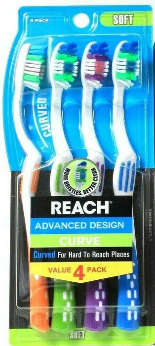 Reach Advanced Design Curved Hard To Reach Places 4 Ct Soft Toothbrushes
